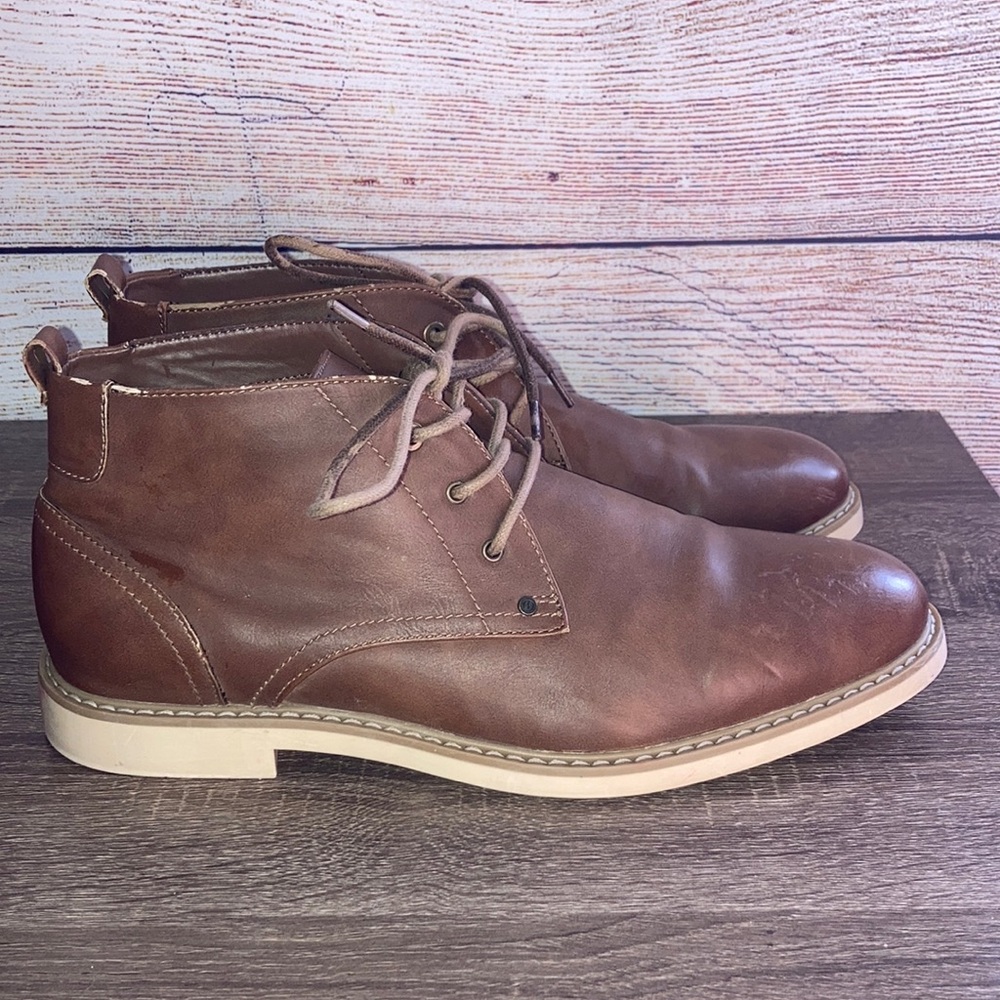 Pre Owned Men's Brown Faux Leather Ankle Boots Ashford Hayes Size 12